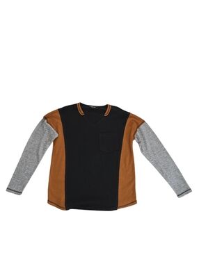 Doe & Rae colorblock long-sleeve V-Neck Top